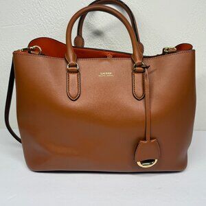 Lauren Ralph Lauren Dryden Marcy Satchel Brown Leather Structured Tote Bag